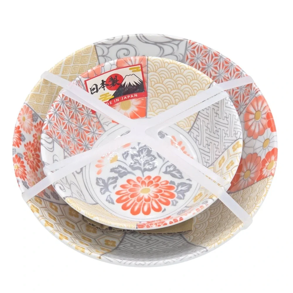 Tono Toki Japanese Ramen Bowl‎ Set Mino Ware Shozui Patchwork Floral Design